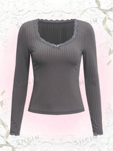 Ribbed Knit Long Sleeve T-Shirt